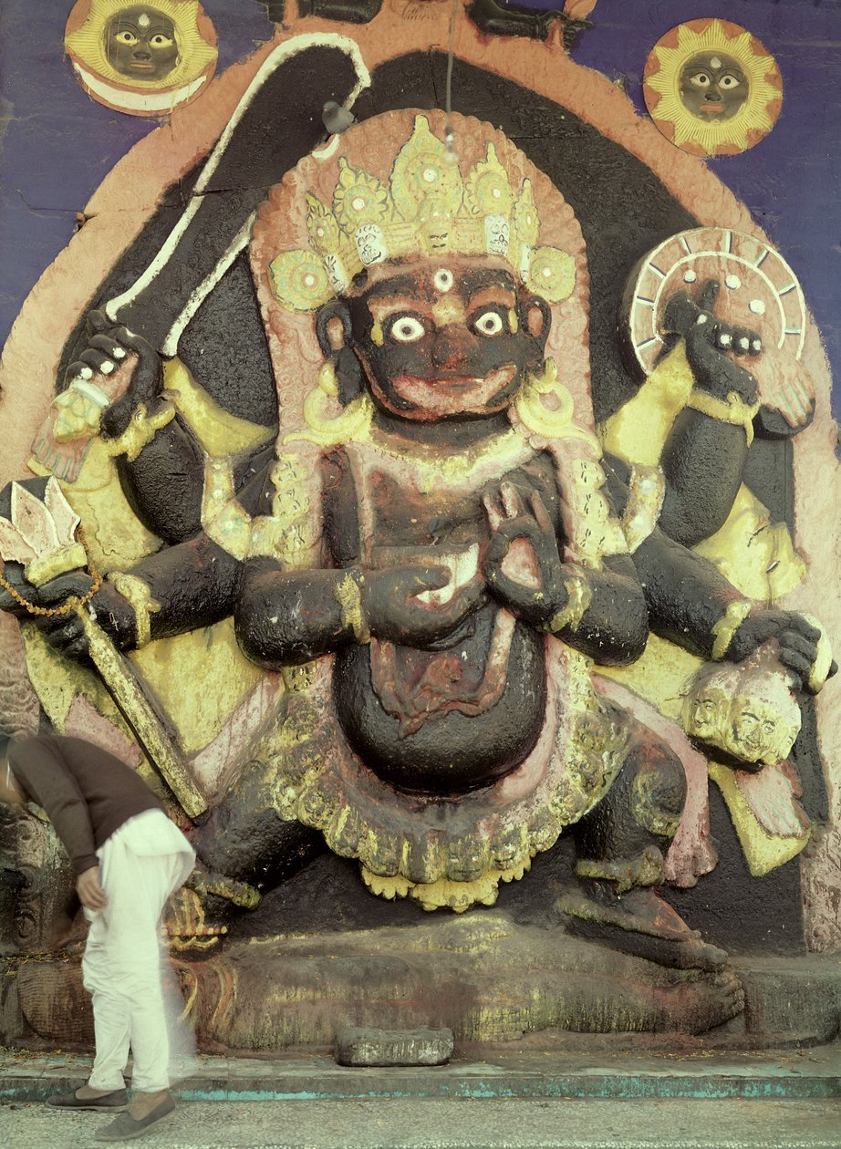 Relieff av Kali på Durbar Square (polykrom stein) av Nepalese School