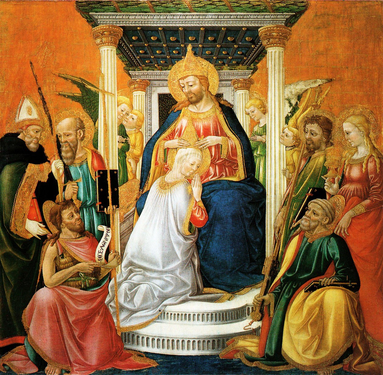 Jomfruens kroning, tempera på tre datert 1476 og 1481, av Neri di Bicci av Neri di Bicci  