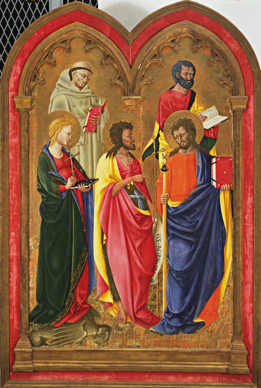 Alterfløy med fem hellige, ca. 1445 (tempera og gull på poppelpanel) av Neri di Bicci