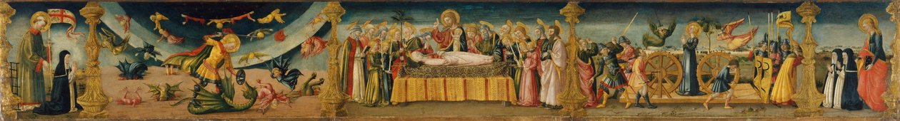 Saint Lawrence, Saint Michael and the Dragon, Dormitio Virginis og Martyrdom av Saint Catherine av Neri di Bicci