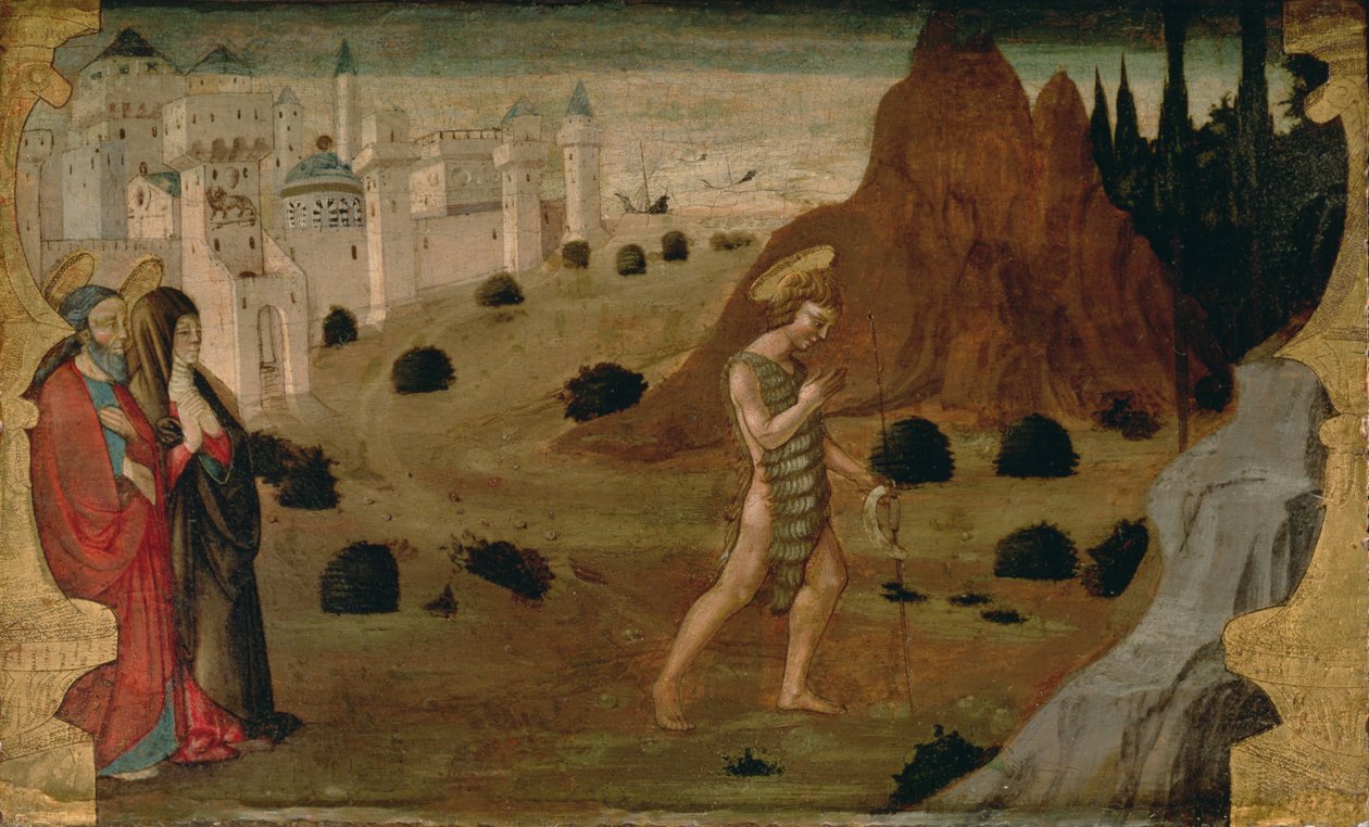 St. Johannes døperen drar til ørkenen (tempera på panel) av Neri di Bicci