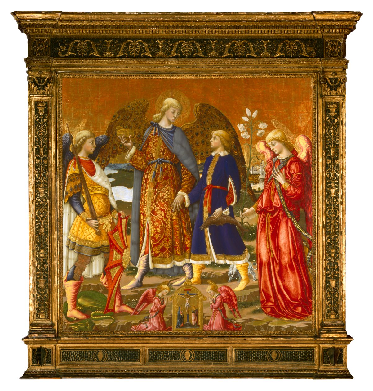 Tobias and Three Archangels, 1471 (tempera, olje, gull og sølv på panel) av Neri di Bicci