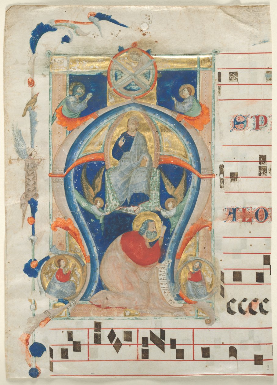 Fragment of an Antiphonary with Historiated Initial A: Christ in Majesty, 1308. av Neri da Rimini