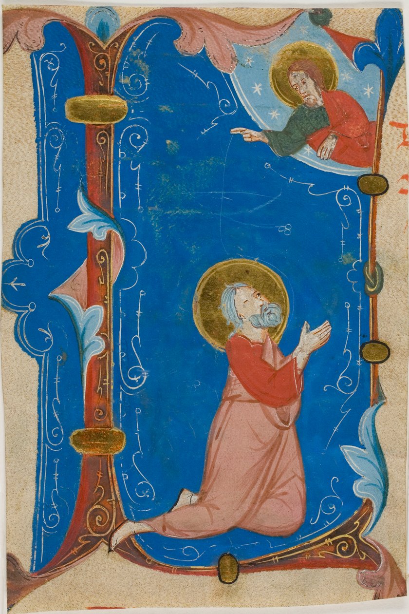 Praying Saint (Moses?) med Kristus i en historisk initial "L", fra en korbok av Neri da Rimini