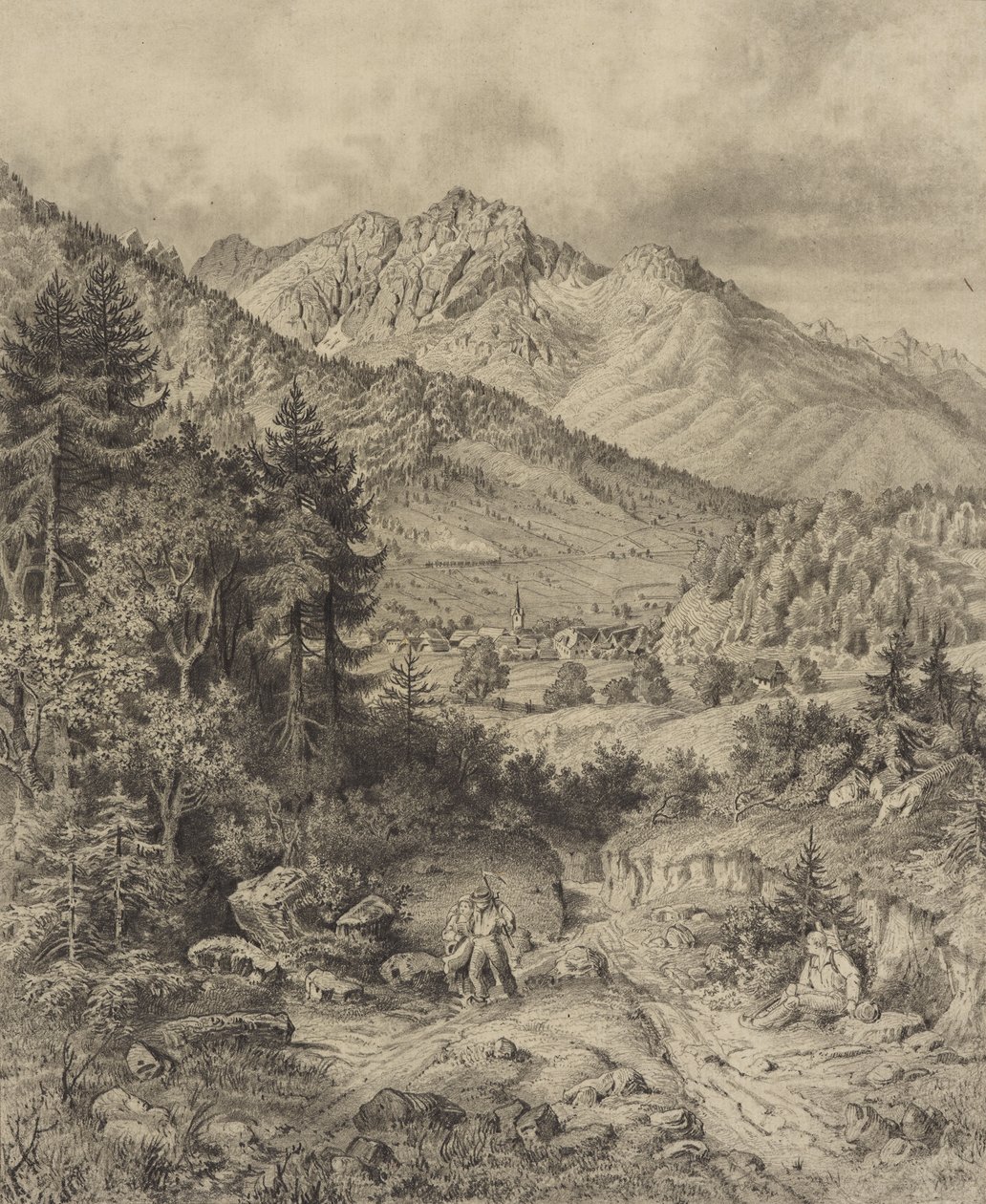 Alpenlandschaft mit Staffage av Leopold Blonder