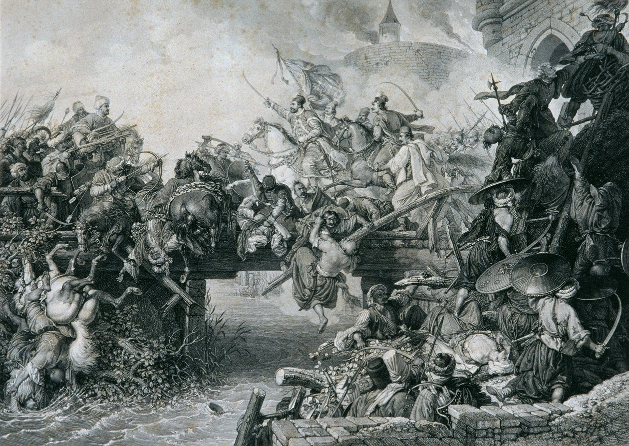 Ausfall Zrinys vor der Festung Szigetvár av Leopold Blonder
