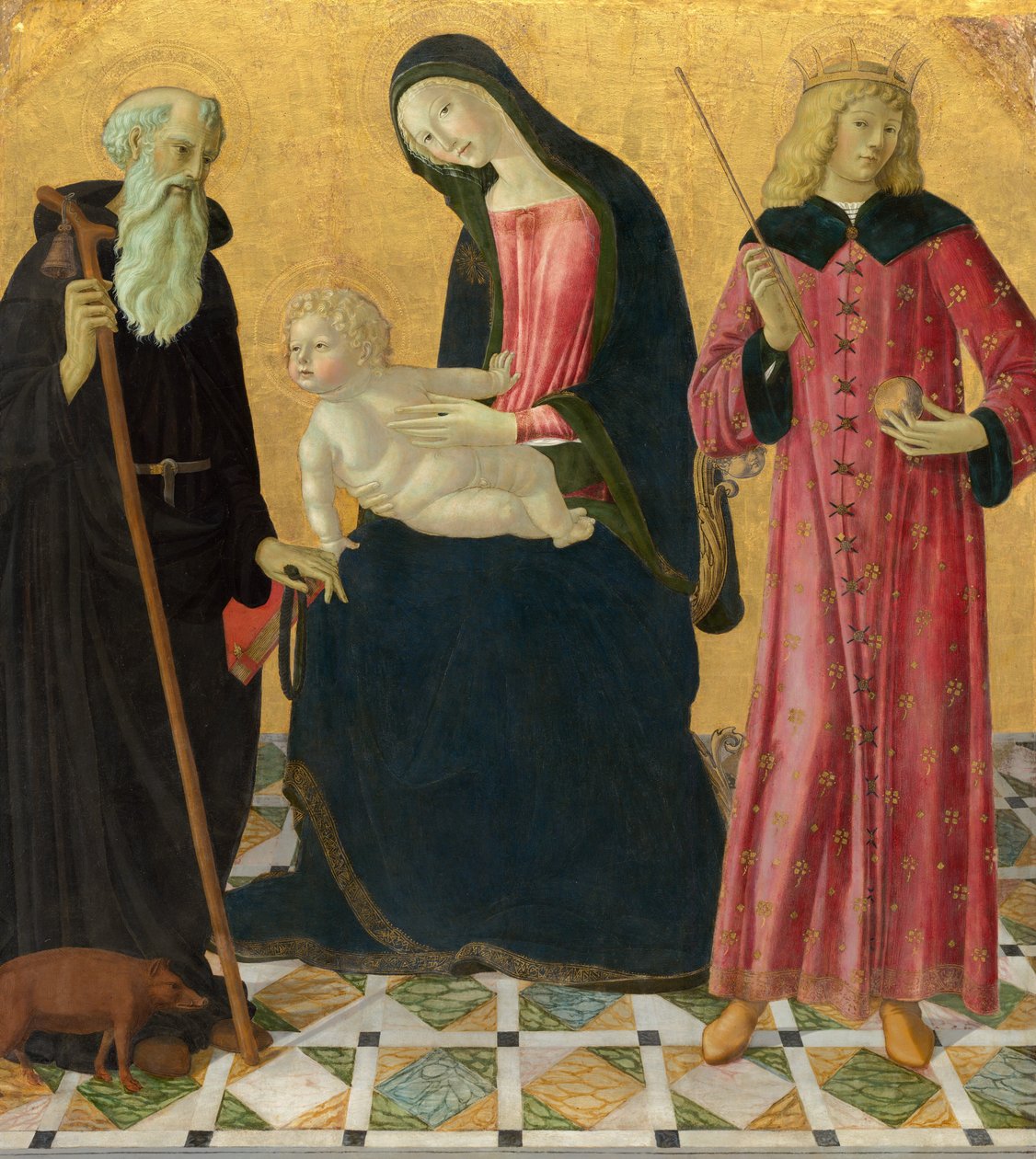 Madonna og barn med Saint Anthony Abbed og Saint Sigismund av Neroccio de