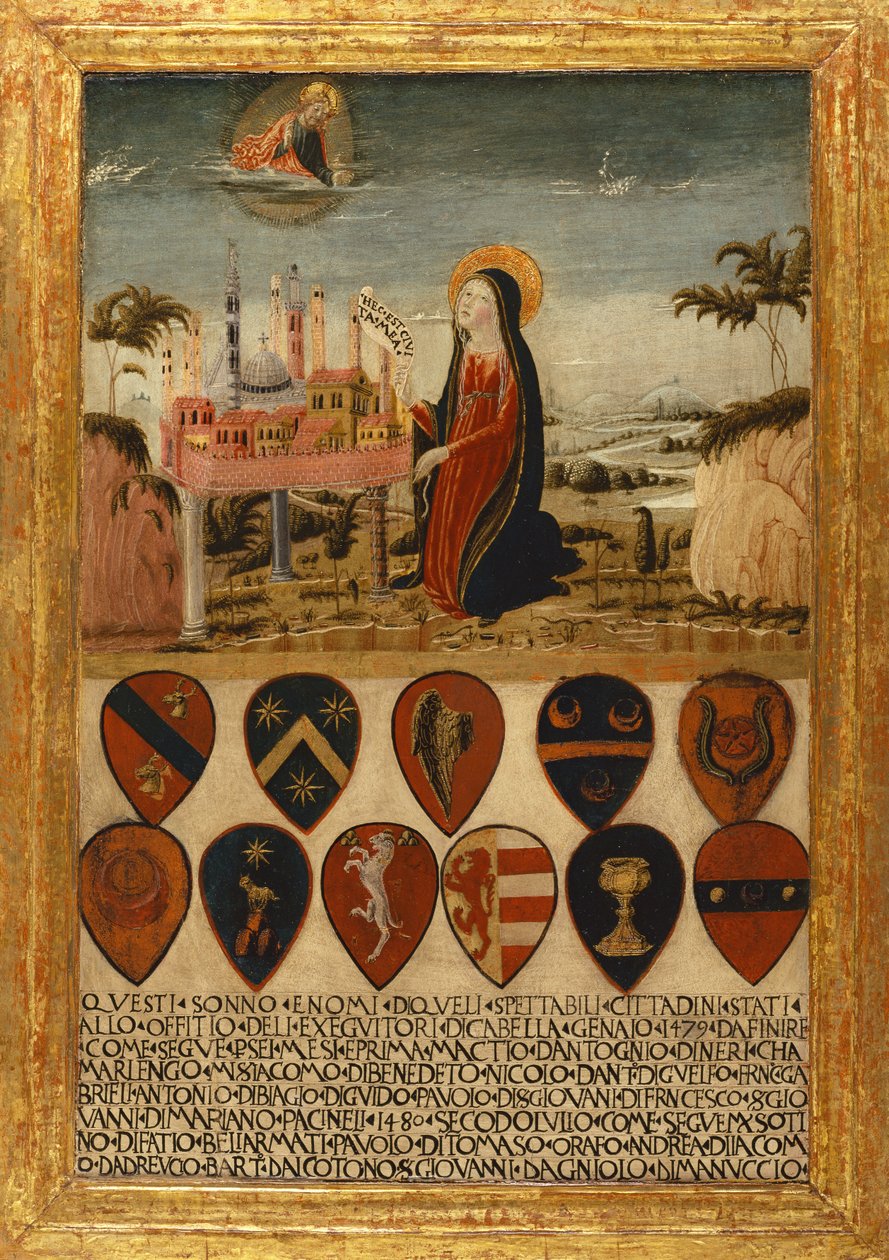 Jomfru Maria overlater byen Siena til Jesus av Neroccio di (1447 1500) Landi