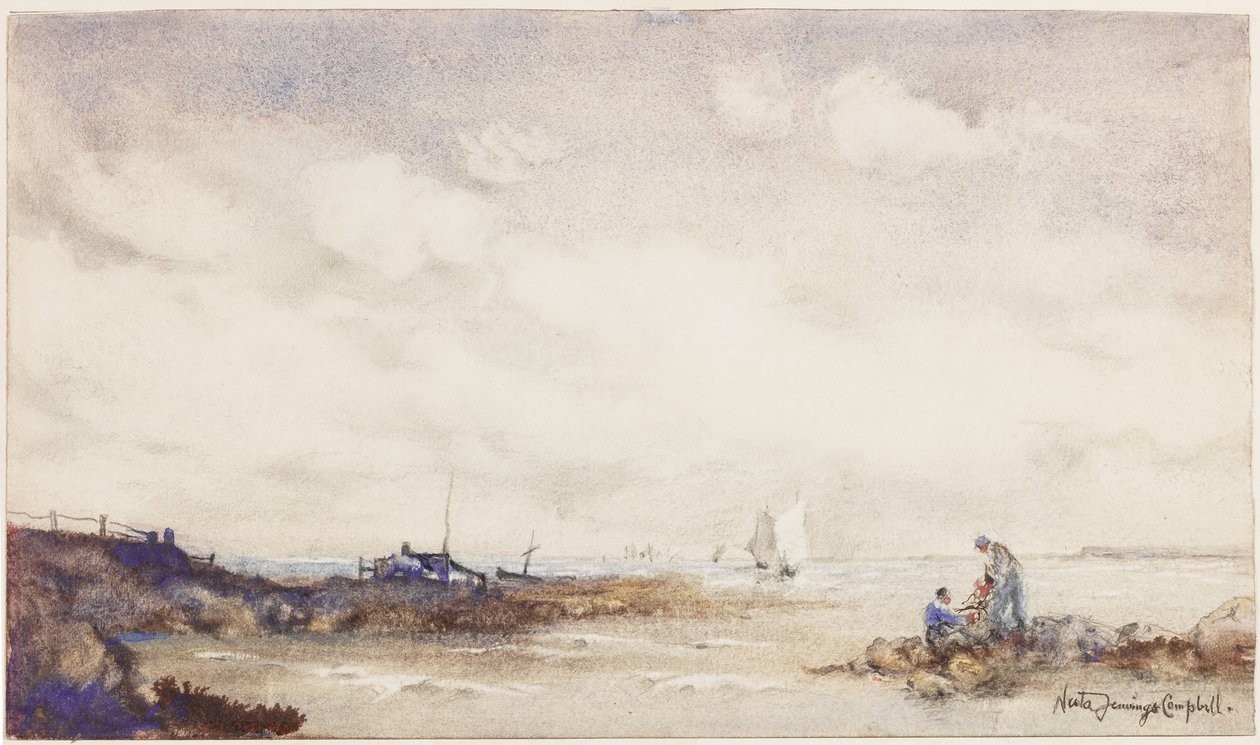 Sussex Coast (blekk og vask på papir) av Nesta Jennings Campbell
