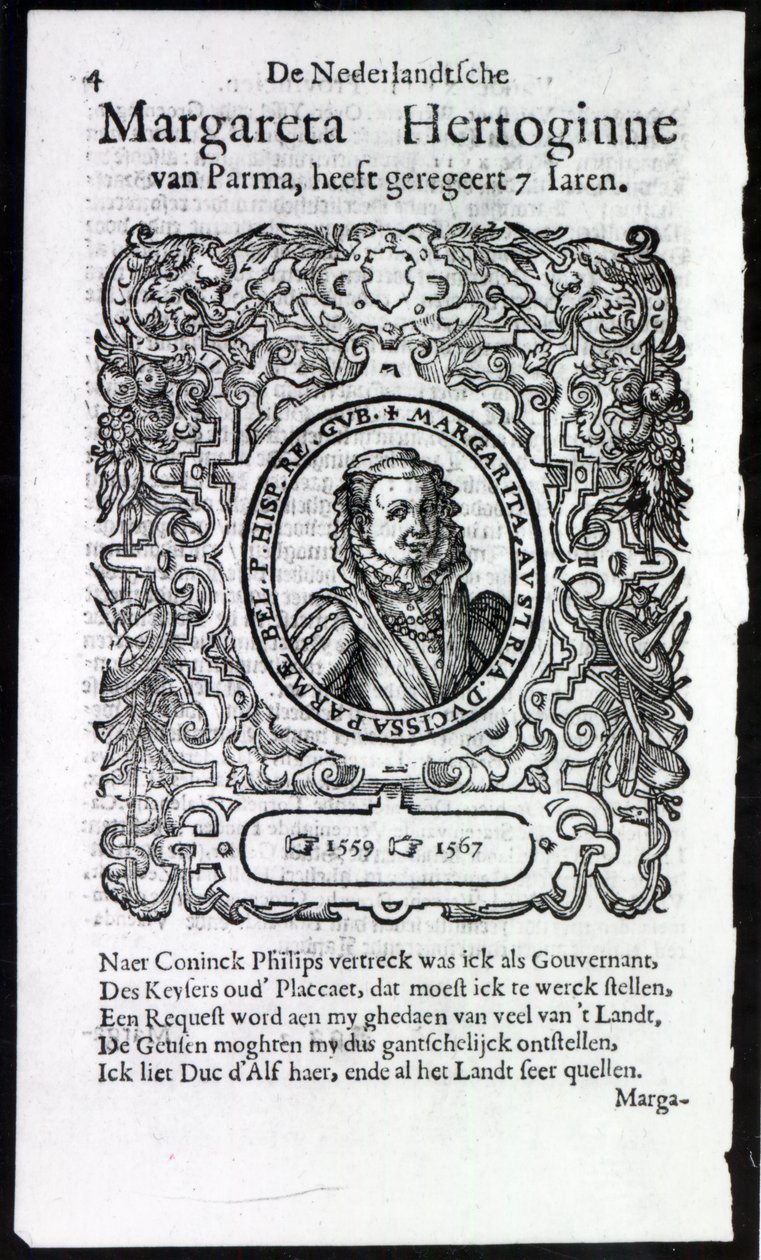 Margaret av Parma, guvernør i Nederland (trykk) av Netherlandish School
