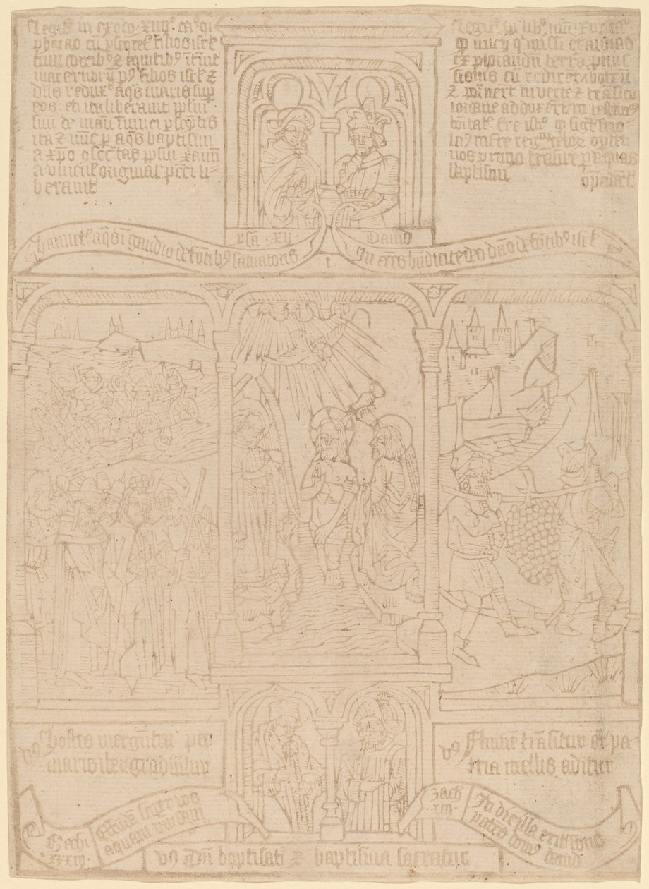 Kristi dåp; Farao går gjennom Rødehavet; Josva og Kaleb av Netherlandish 15th Century