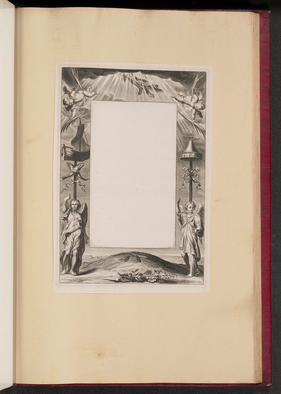 Borderillustrasjon med Kristi himmelfart, nøkler og fisk av Netherlandish 17th Century