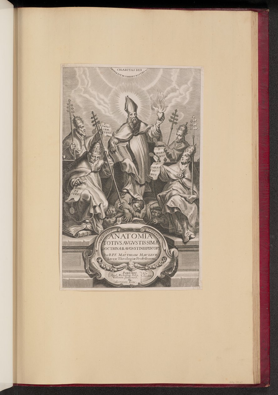 Tittelside for Anatomia Totivs Avgvstissimae Doctrinae Avgvstinae av Netherlandish 17th Century after Cornelis Galle I after Sir Peter Paul Rubens