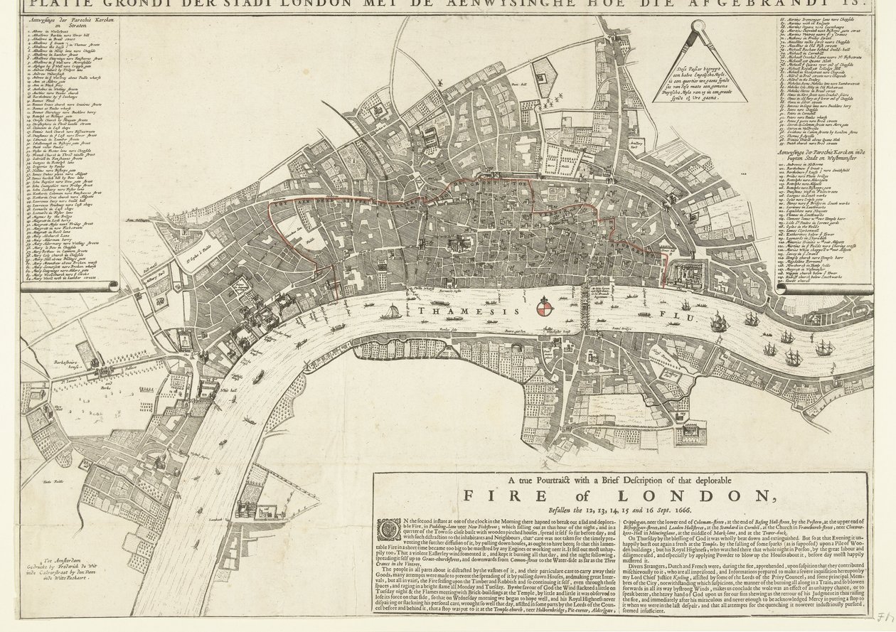 Et ekte pourtraict med en kort beskrivelse av den beklagelige brannen i London, Befallen the 12 av Netherlandish School