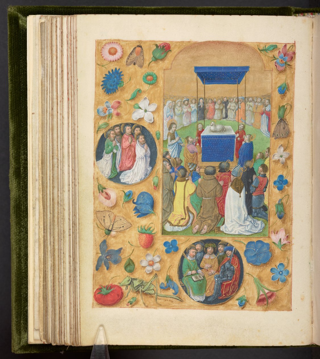 Legge til. 17280, f.77v, The Adoration of the Mystic Lamb, from the Hours of Philip the Fair, c.1495 (vellum) av Netherlandish School