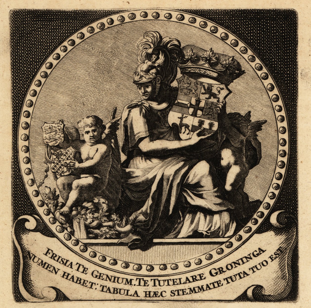 Allegorisk figur av Friesland og Groningen med våpenskjold av Netherlandish School