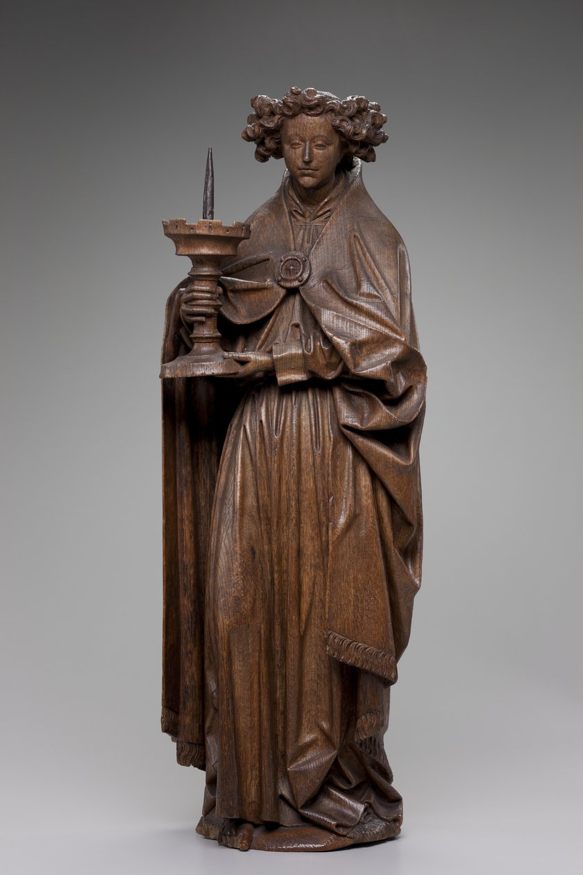Engel som holder lysestake, ca. 1480-1500 (eik) av Netherlandish School