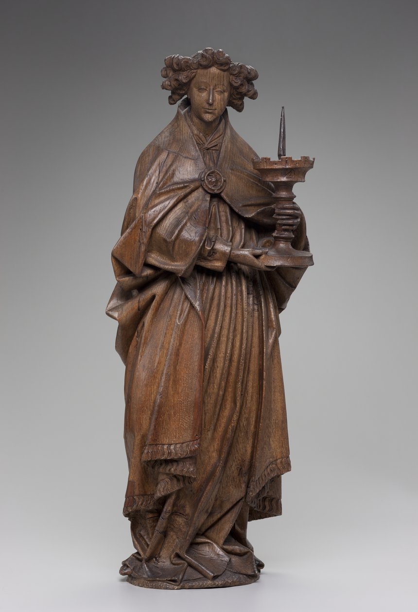 Engel som holder lysestake, ca. 1480-1500 (eik) av Netherlandish School
