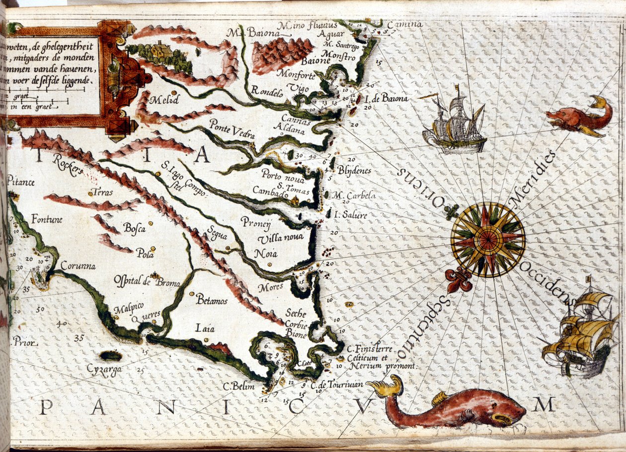 Kapp Finisterre etter portulan av Luca J. Waghenaer tresoor de zeevaert, Leiden 1592 av Netherlandish School