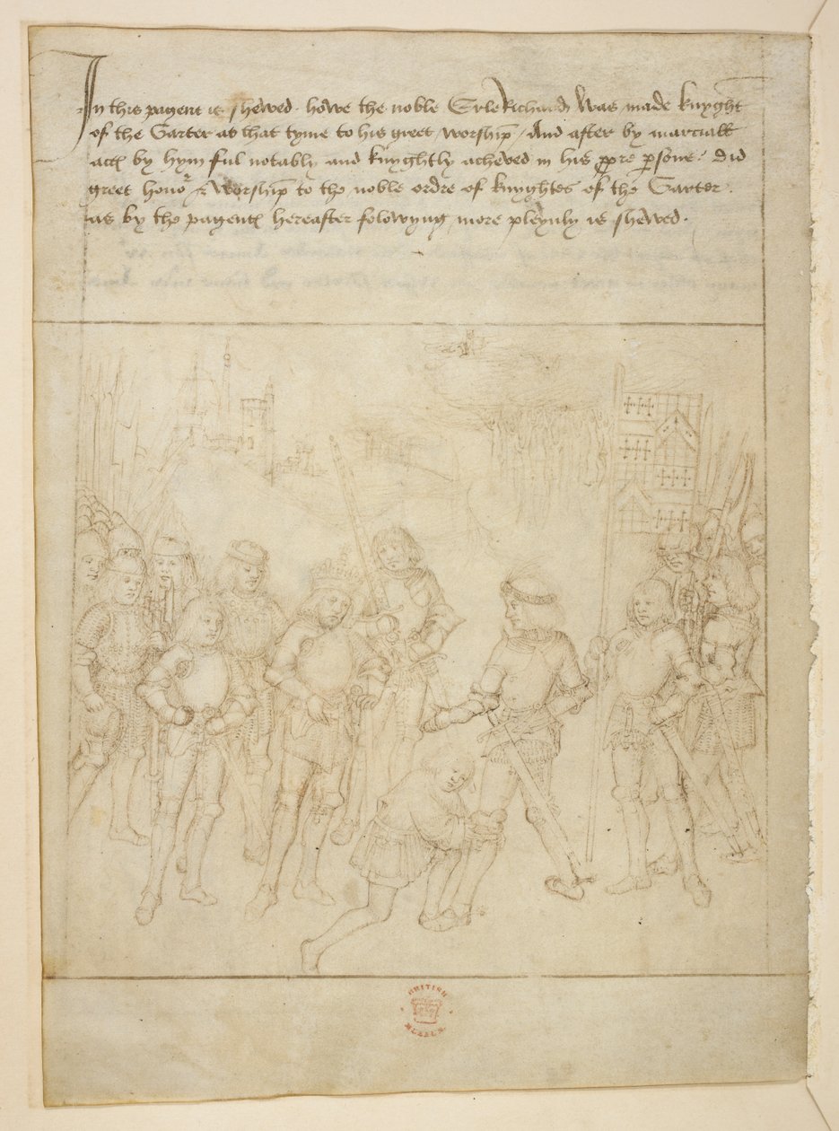 Bomull Julius E. IV, art. 6, 'Beauchamp Pageants', ca. 1483 (blekk på vellum) av Netherlandish School