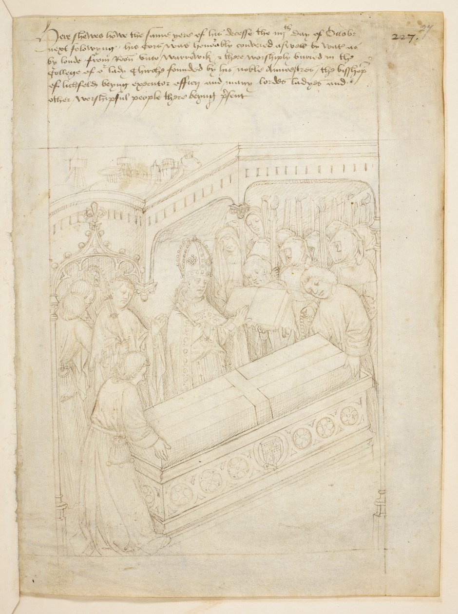Bomull Julius E. IV, art. 6, 'Beauchamp Pageants', ca. 1483 (blekk på vellum) av Netherlandish School