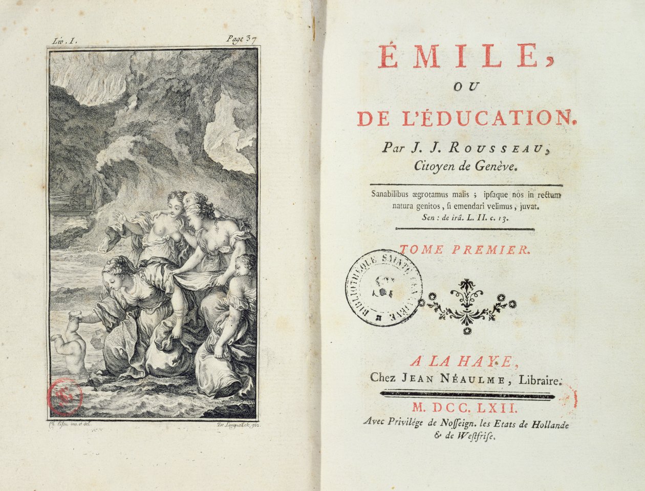 Frontispice for Emile av Jean-Jacques Rousseau, 1762 av Netherlandish School
