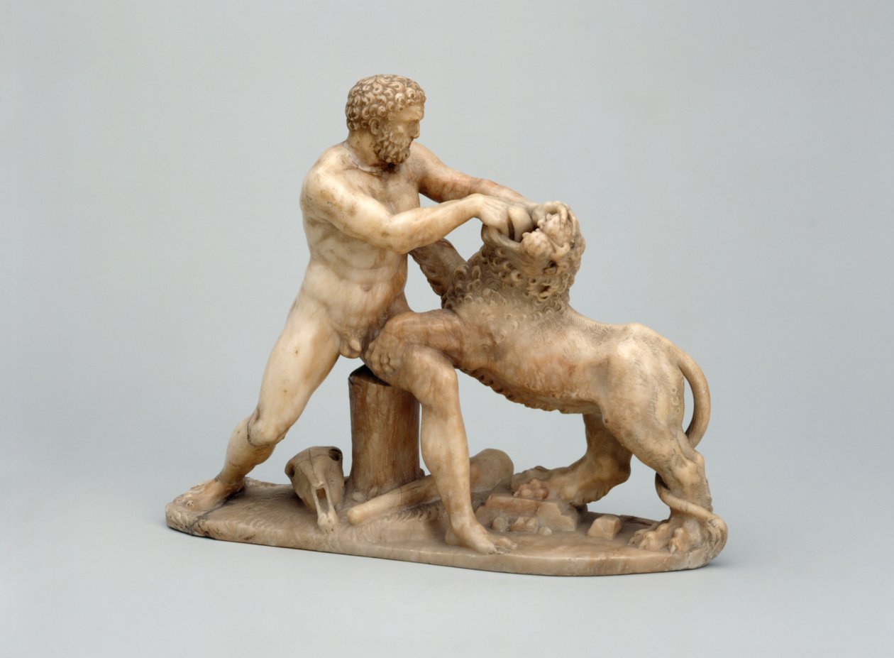 Hercules som bryter Nemean Lion (alabast) av Netherlandish School