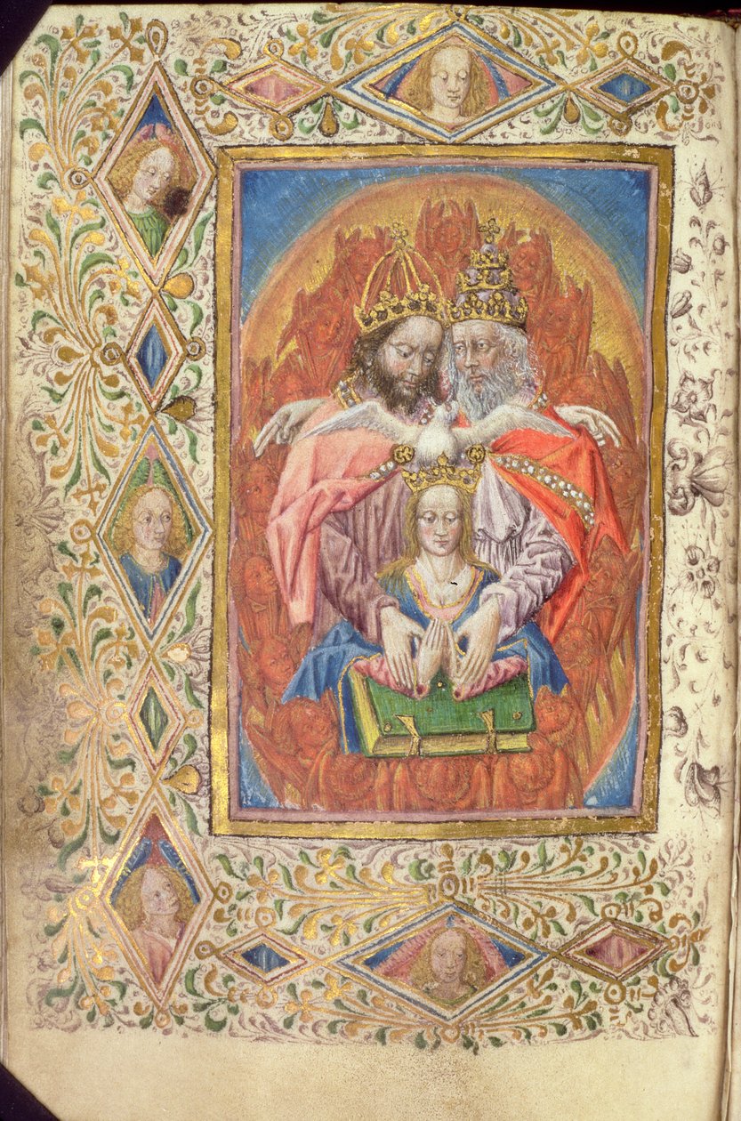 Ms 137 f.138v Treenigheten med jomfruen, fra den evige visdoms timer, ca. 1470-80 av Netherlandish School