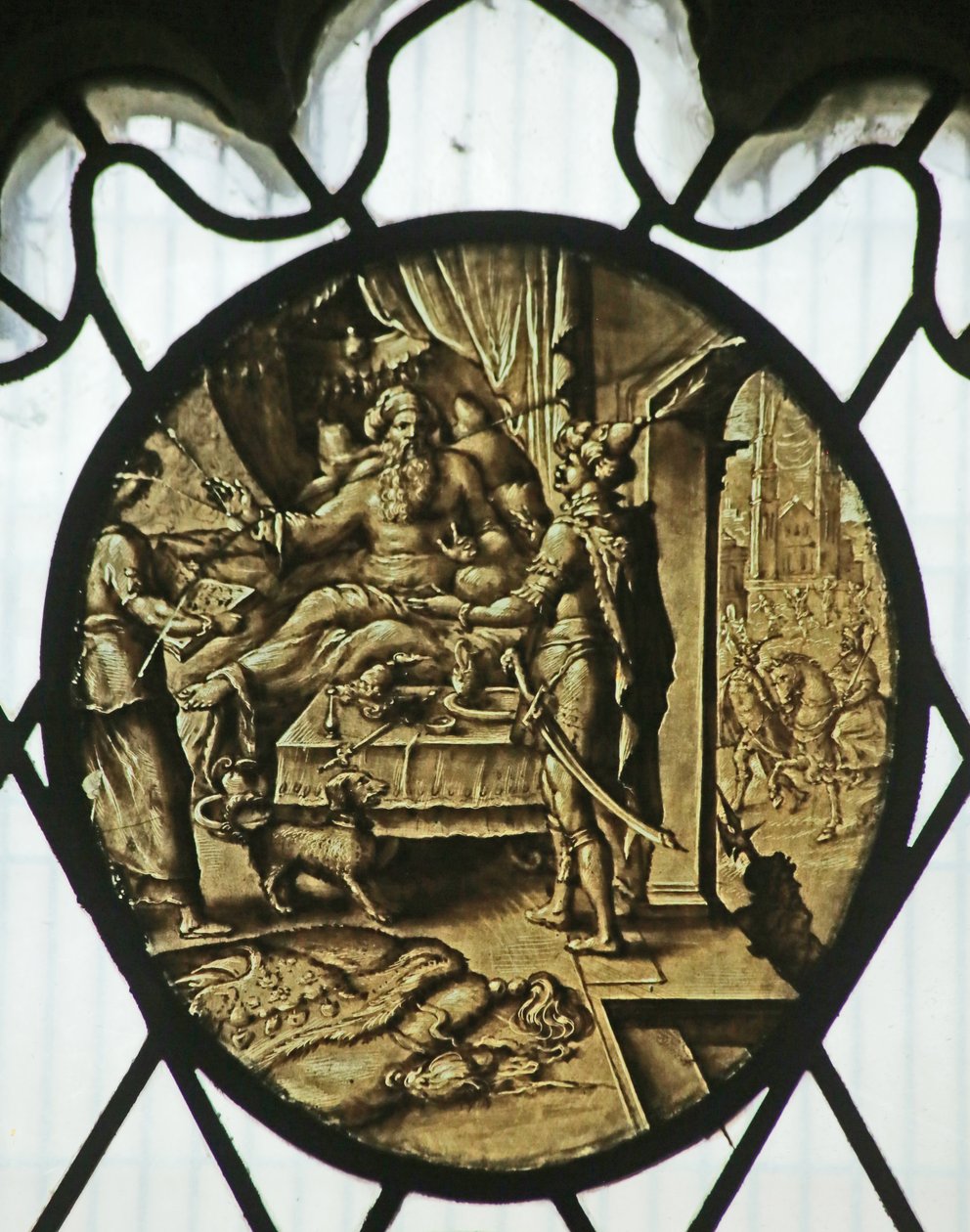 Roundel: Kong Ahasverus med Haman (Esters bok) av Netherlandish School