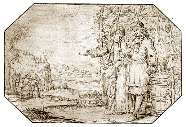The Four Seasons: Autumn - Harvest, ca. 1675 (penn og sepiablekk på papir) av Netherlandish School