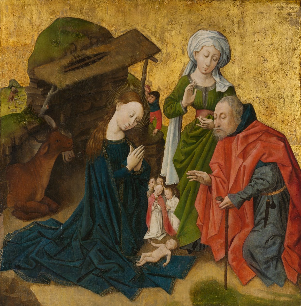 The Nativity, ca. 1460 (olje på tre, gullmalt) av Netherlandish School