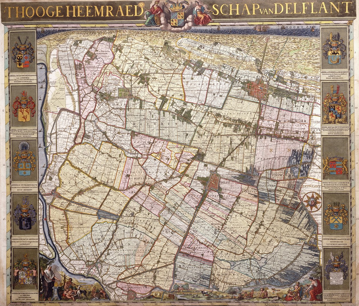 Veggkart over Delftland, 1712 av Netherlandish School