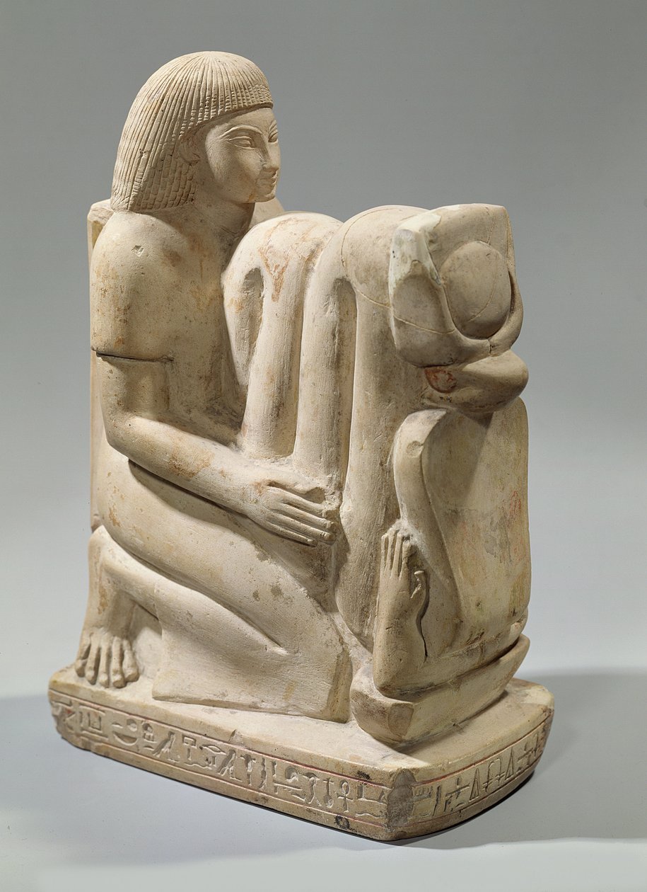 Statue av Setau som presenterer kobragudinnen Nekhbet (kalkstein) av New Kingdom Egyptian