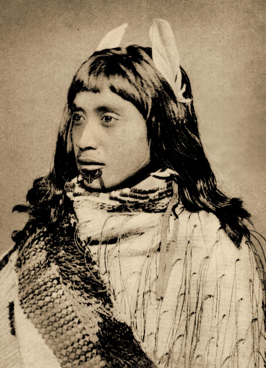 Maori-jente med moko-hake av New Zealander Photographer