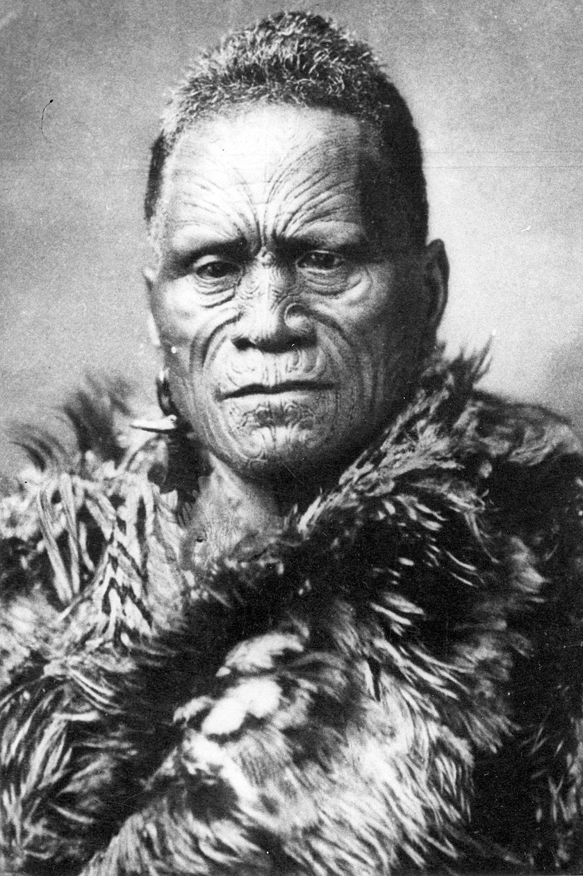 Portrett av en maorimann, før 1880 av New Zealander Photographer