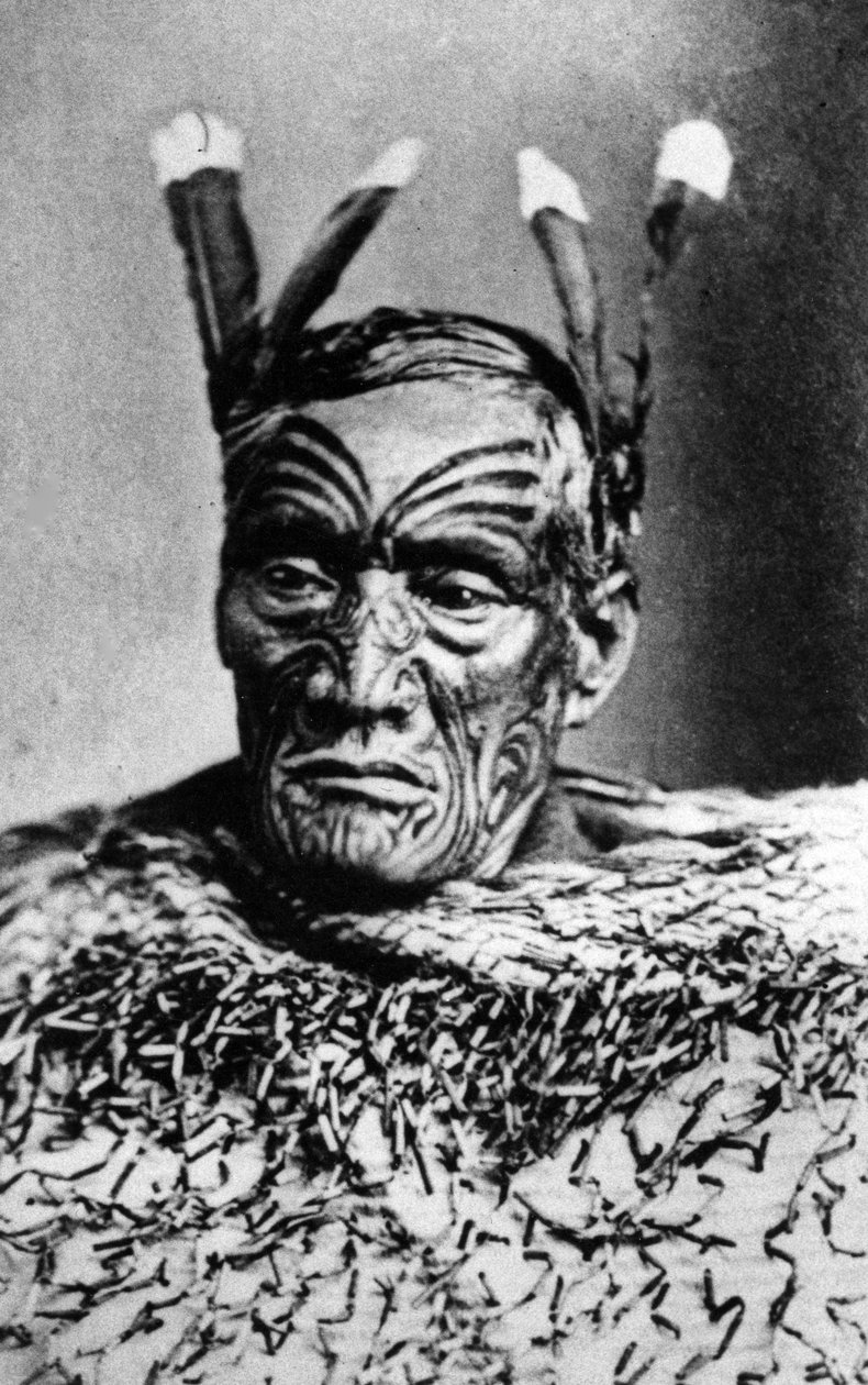 Portrett av en maorimann, før 1880 av New Zealander Photographer
