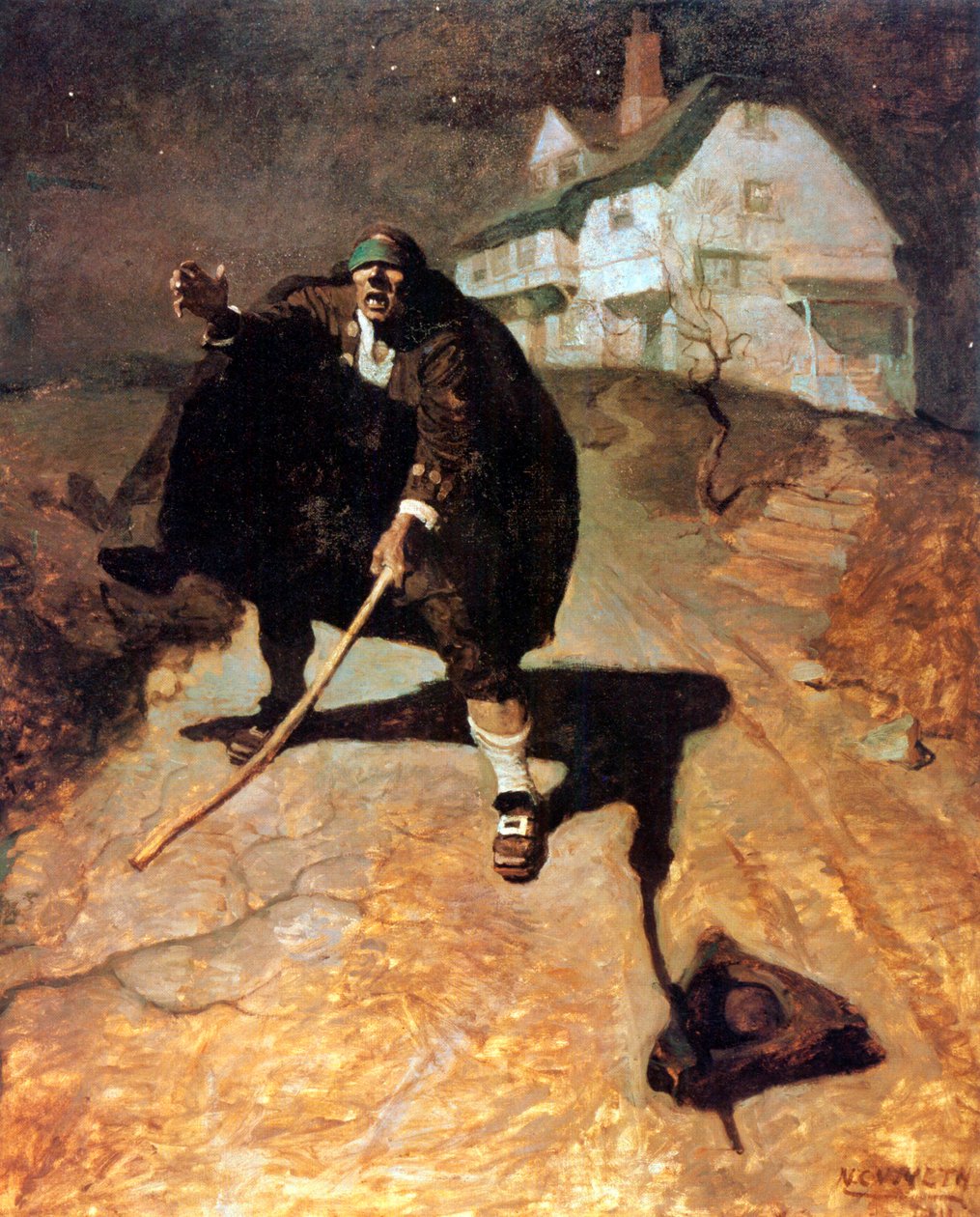 Blind Pew, illustrasjon fra Treasure Island, 1911 av Newell Convers Wyeth