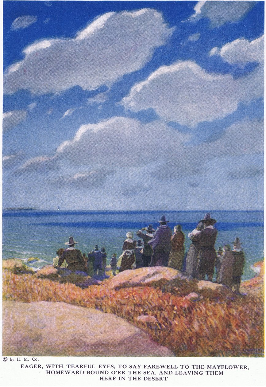 Ivrig, med tårevåte øyne, etter å si farvel til Mayflower av Newell Convers Wyeth