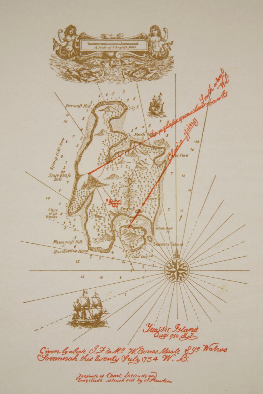 Kart over Treasure Island, en illustrasjon fra "Treasure Island" av Robert Louis Stevenson, pub. av Charles Scribners sønner, 1911 av Newell Convers Wyeth