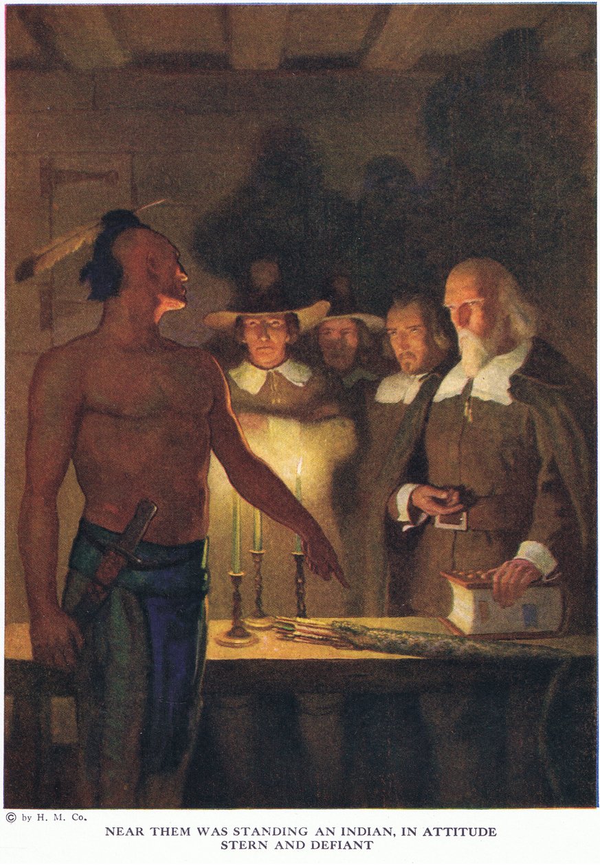 I nærheten av dem sto en indianer, i holdning streng og trassig av Newell Convers Wyeth