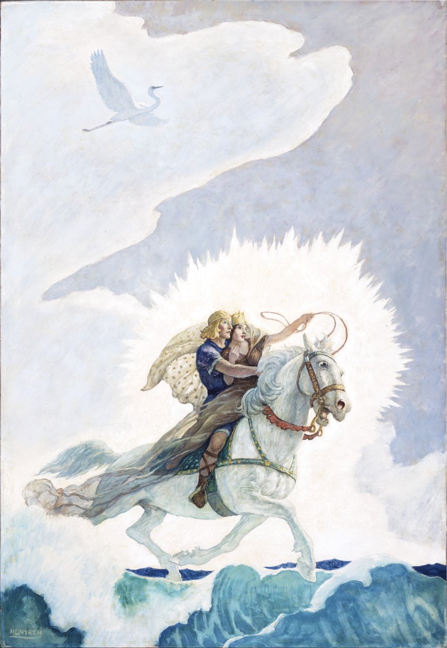 Oisín Rides to the Land of Youth, 1940 (olje på renessansepanel) av Newell Convers Wyeth