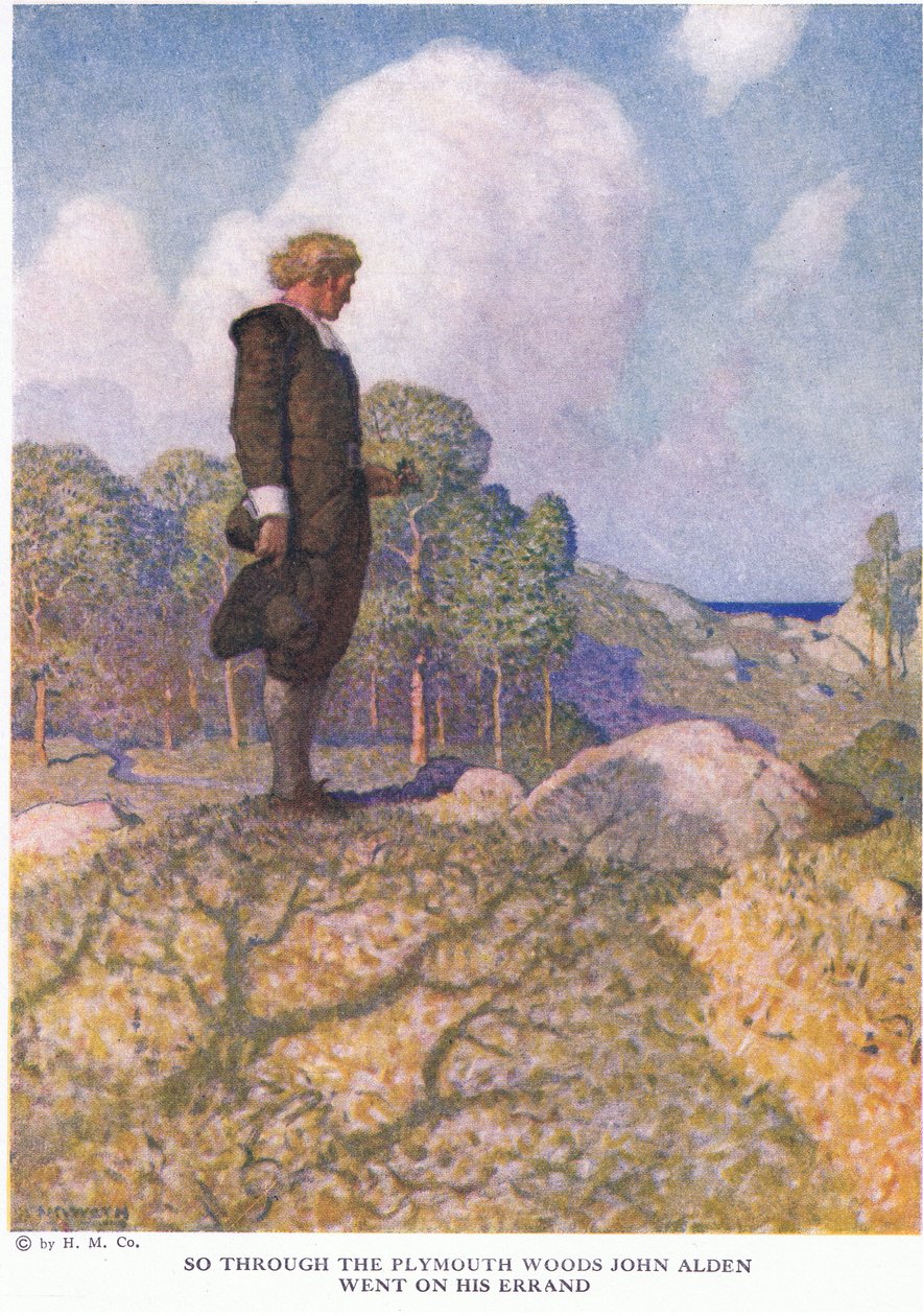 Så gjennom Plymouth-skogen gikk John Alden sitt ærend av Newell Convers Wyeth