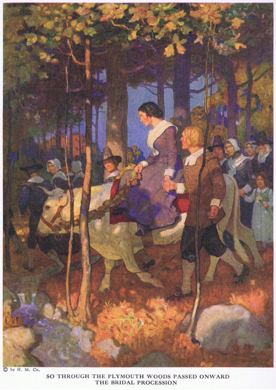 Så gjennom Plymouth-skogen gikk brudeprosesjonen videre av Newell Convers Wyeth