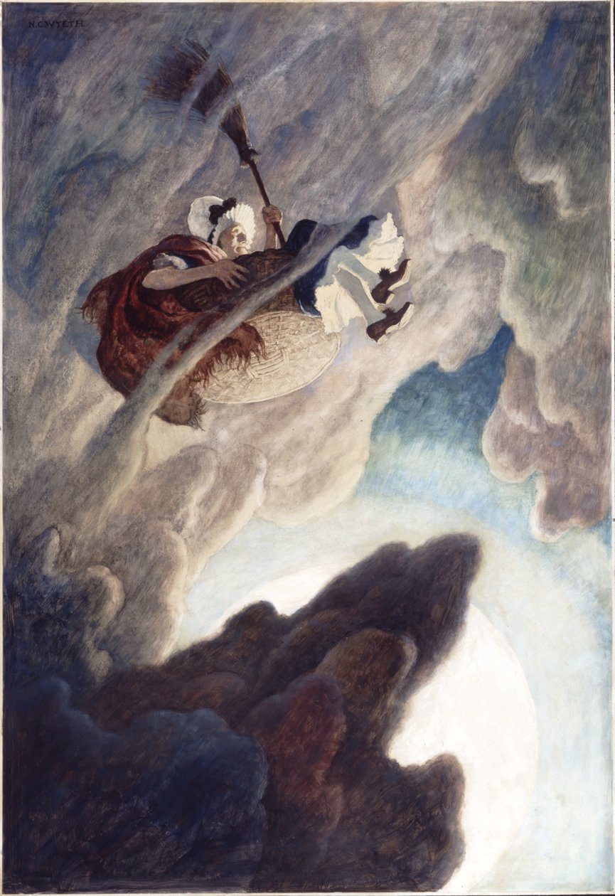 The Old Woman Tost Up in a Bucket, 1940 (olje på renessansepanel) av Newell Convers Wyeth