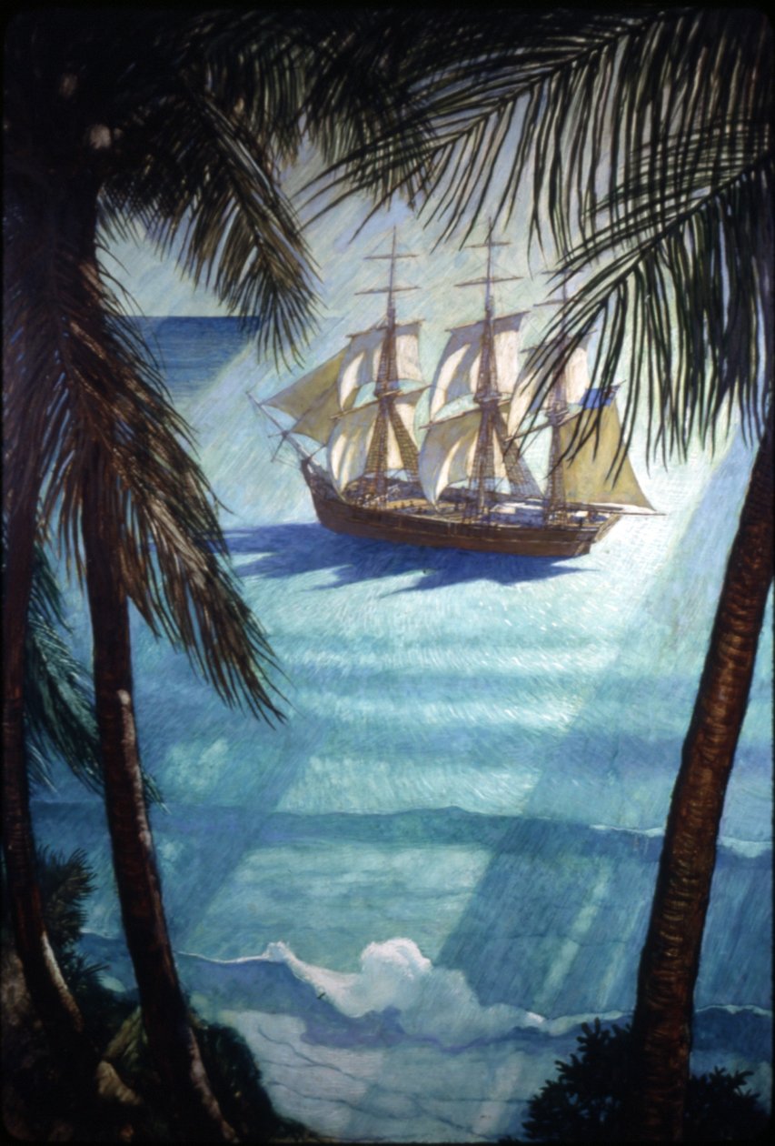 The Ship Bounty (olje på renessansepanel) av Newell Convers Wyeth