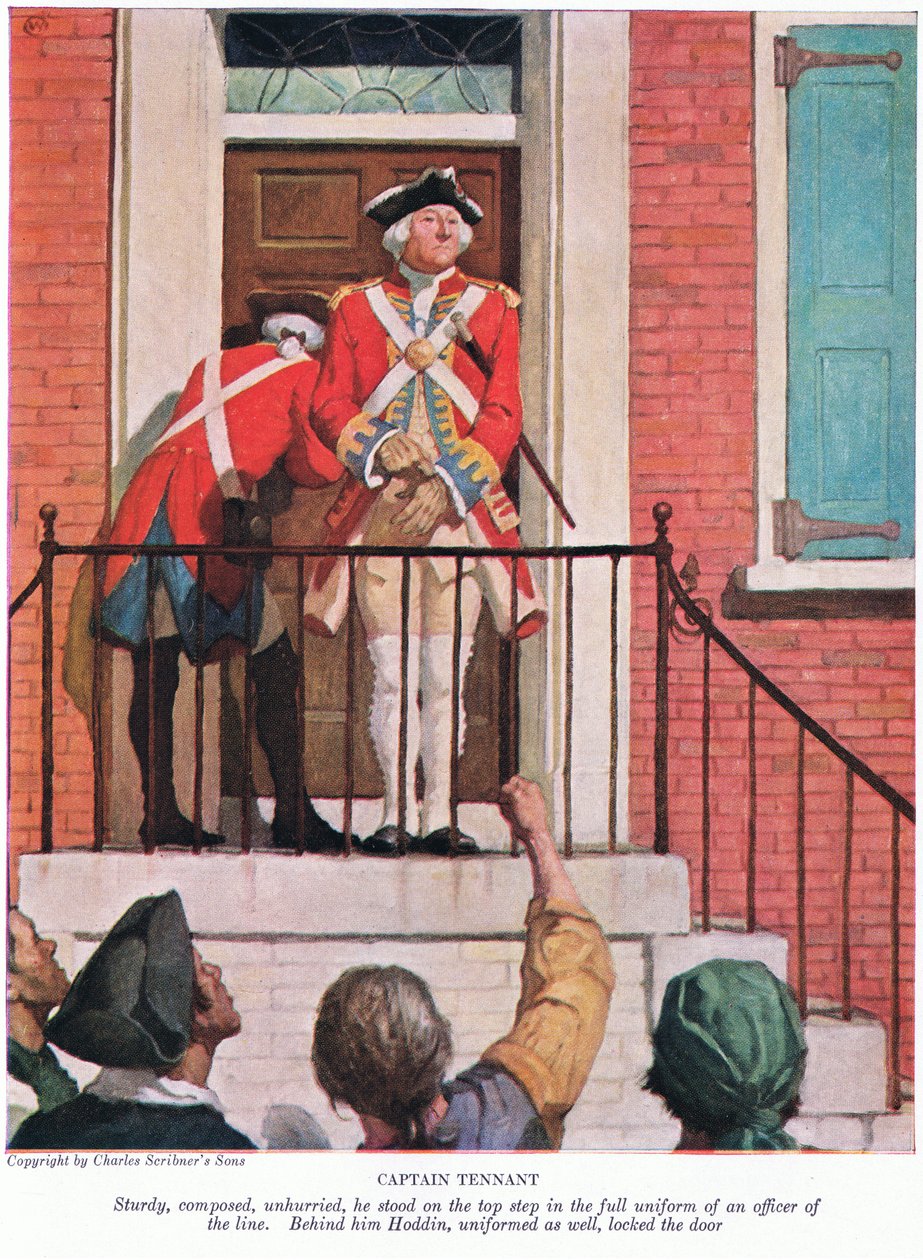Kaptein Tennant: Solid, fattet, uforstyrret stod han på det øverste trinnet i full uniform til en offiser i linjen, 1928 av Newell Convers Wyeth