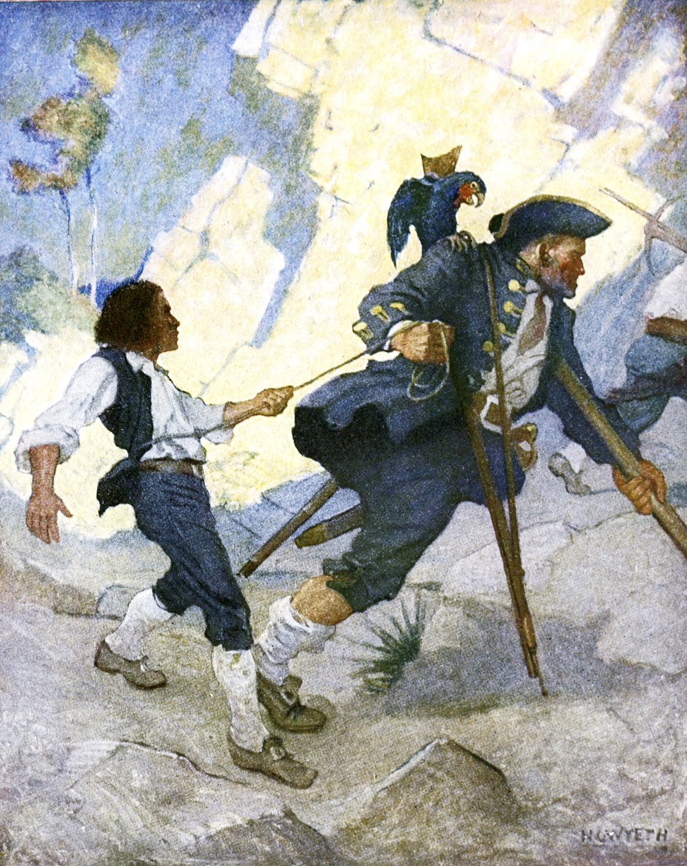 For hele verden ble jeg ledet som en dansende bjørn, en illustrasjon fra "Treasure Island" av Robert Louis Stevenson, pub.av Charles Scribners sønner av Newell Convers Wyeth