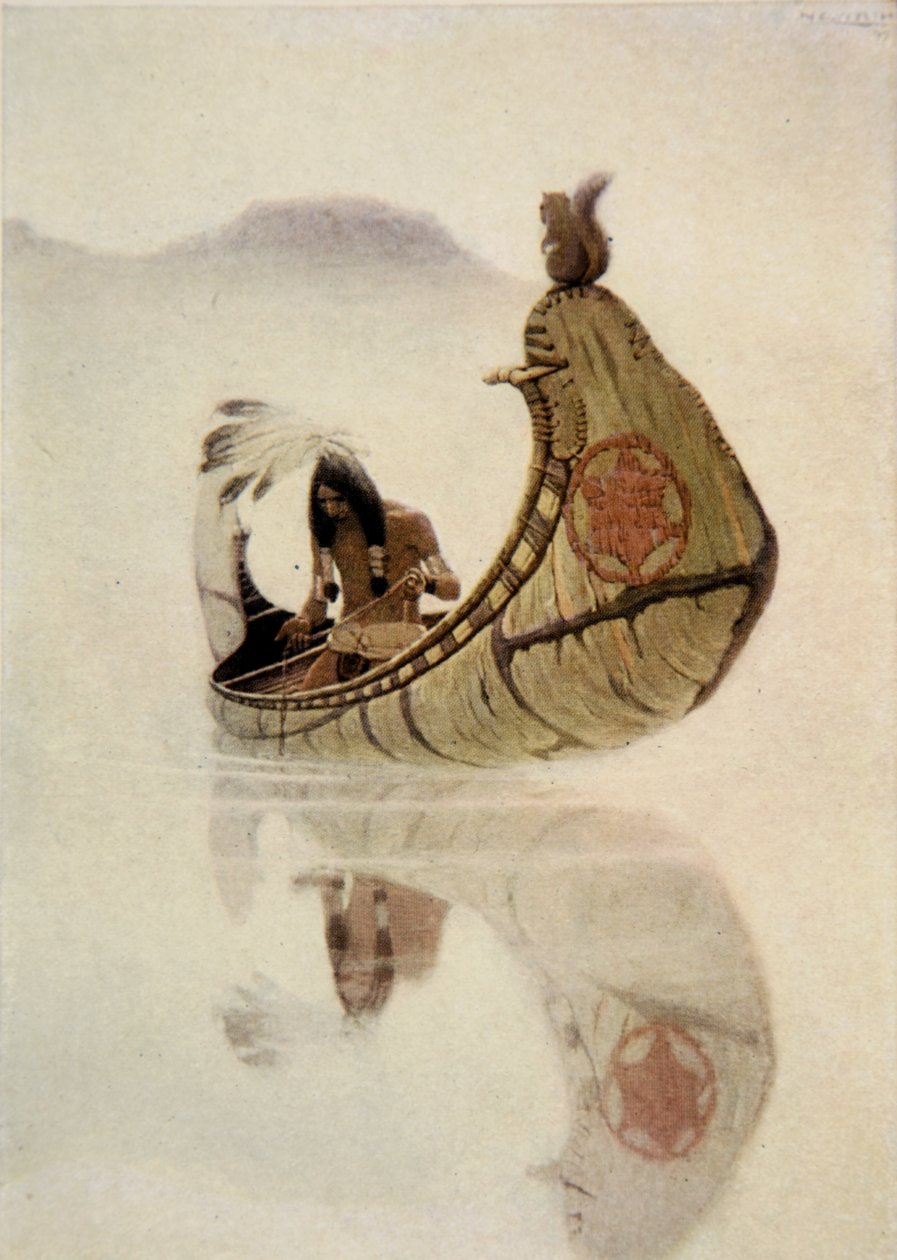 Frontispice fra The Song of Hiawatha av Henry Wadsworth Longfellow (1807-82), pub. av George G. Harrap und Company Ltd., 1911 (myk bakken etsning) av Newell Convers Wyeth