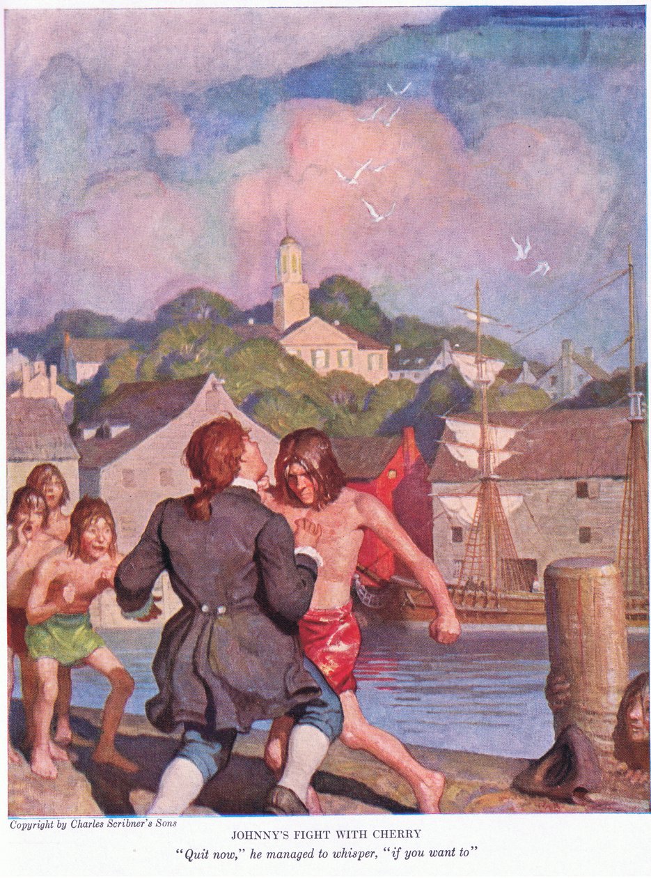 Johnnys slåss med Cherry! Slutt nå, klarte han å hviske, hvis du vil. , 1928 av Newell Convers Wyeth