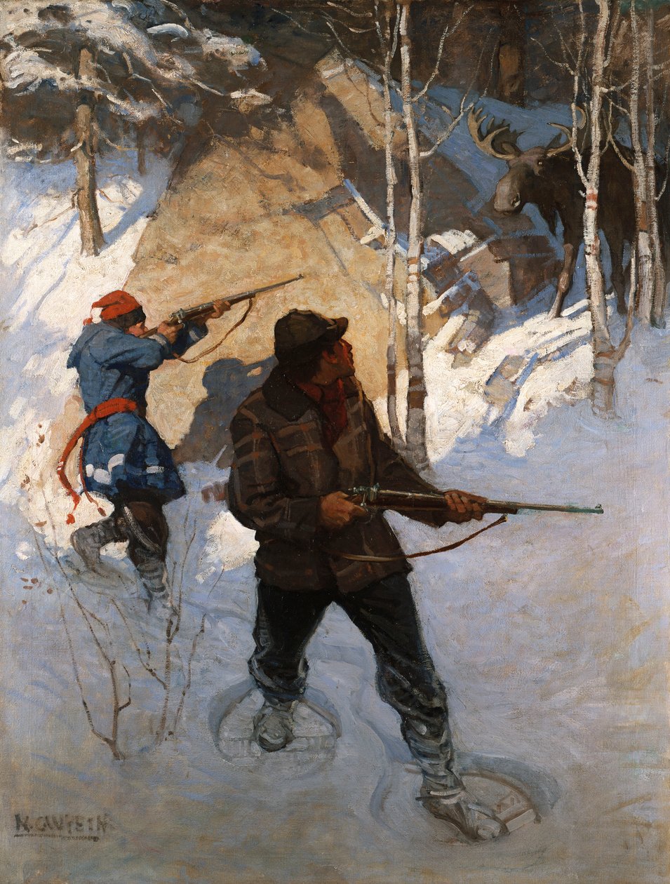 Elgjakt (olje på lerret) av Newell Convers Wyeth
